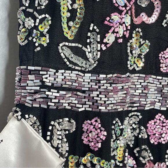 Mac Duggal 5353 Size 14W Floral Beadwork Flare Short Cap Sleeve A-Line Dress - Picture 9 of 13